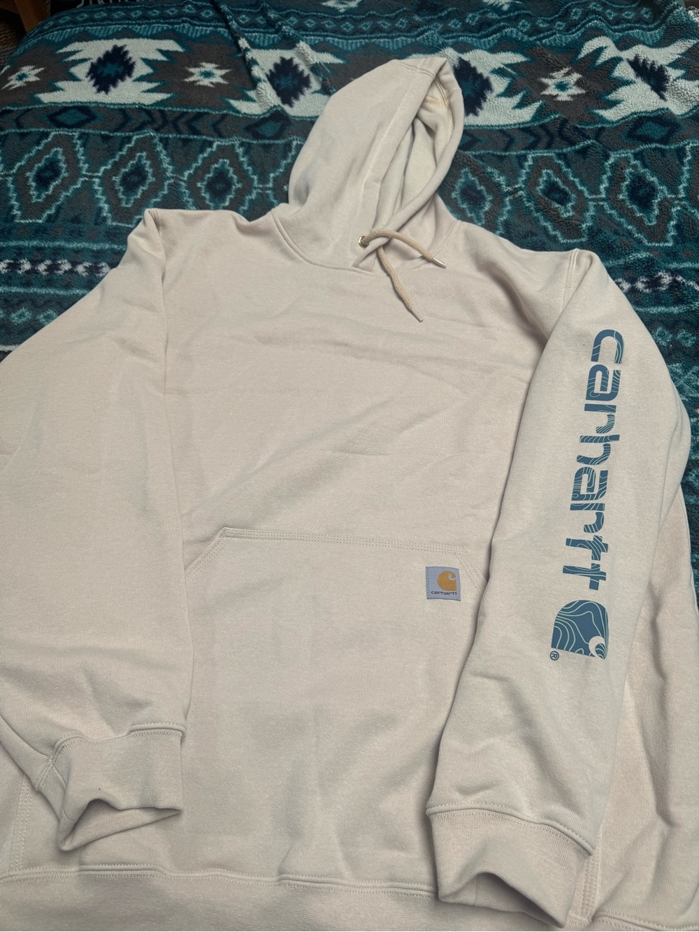 Carhartt Sandstone Hoodie with Blue Sleeve Logo